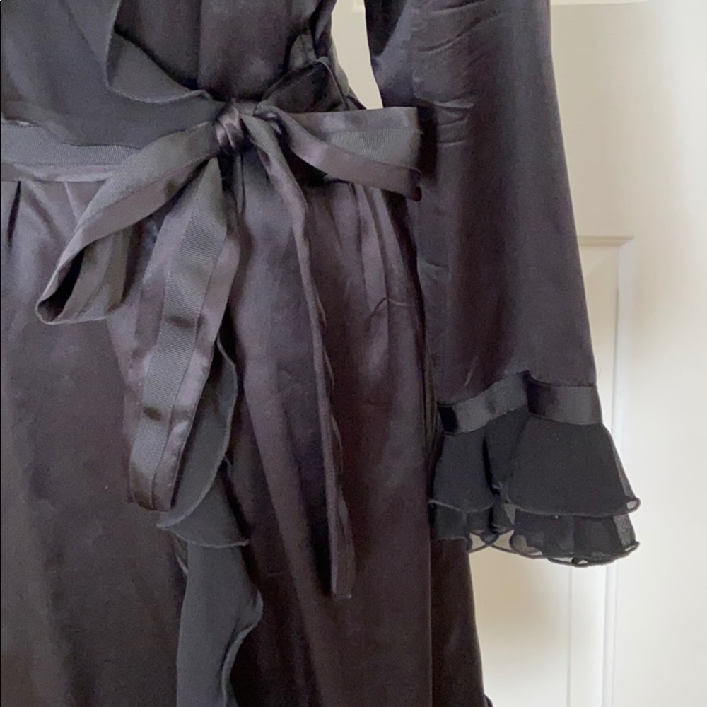 Black Palmers Ruffle Silk Satin Robe - Picture 3 of 7
